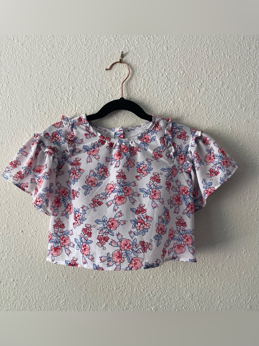 Janie and Jack Girls 2T Floral Blouse Ruffle Flutter Sleeve Pink Blue Top